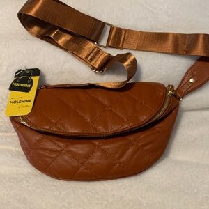 Quilted Brown Leather Crossbody Belt Bag